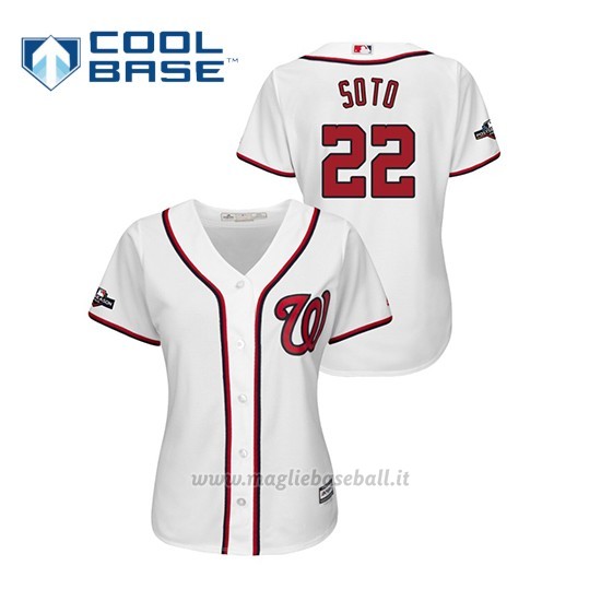 Maglia Baseball Donna Washington Nationals 22 Juan Soto 2019 Postseason Cool Base Bianco